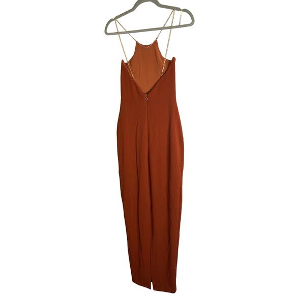 Revolve Nookie Floor Length Lexi Chain Gown Dress Sleeveless Rust Size Medium - Picture 9 of 14